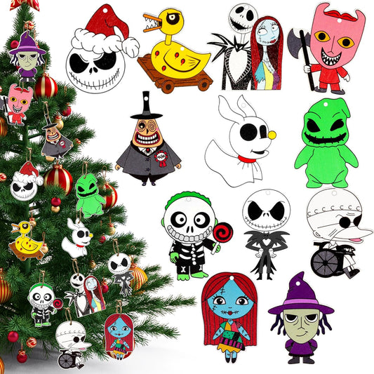 36 PCS Halloween Christmas Night-mare Ornaments Decorations, Halloween Christmas Wooden Hanging Ornaments Set, Night-mare Theme Ornaments for Tree Home Indoor Party Decor