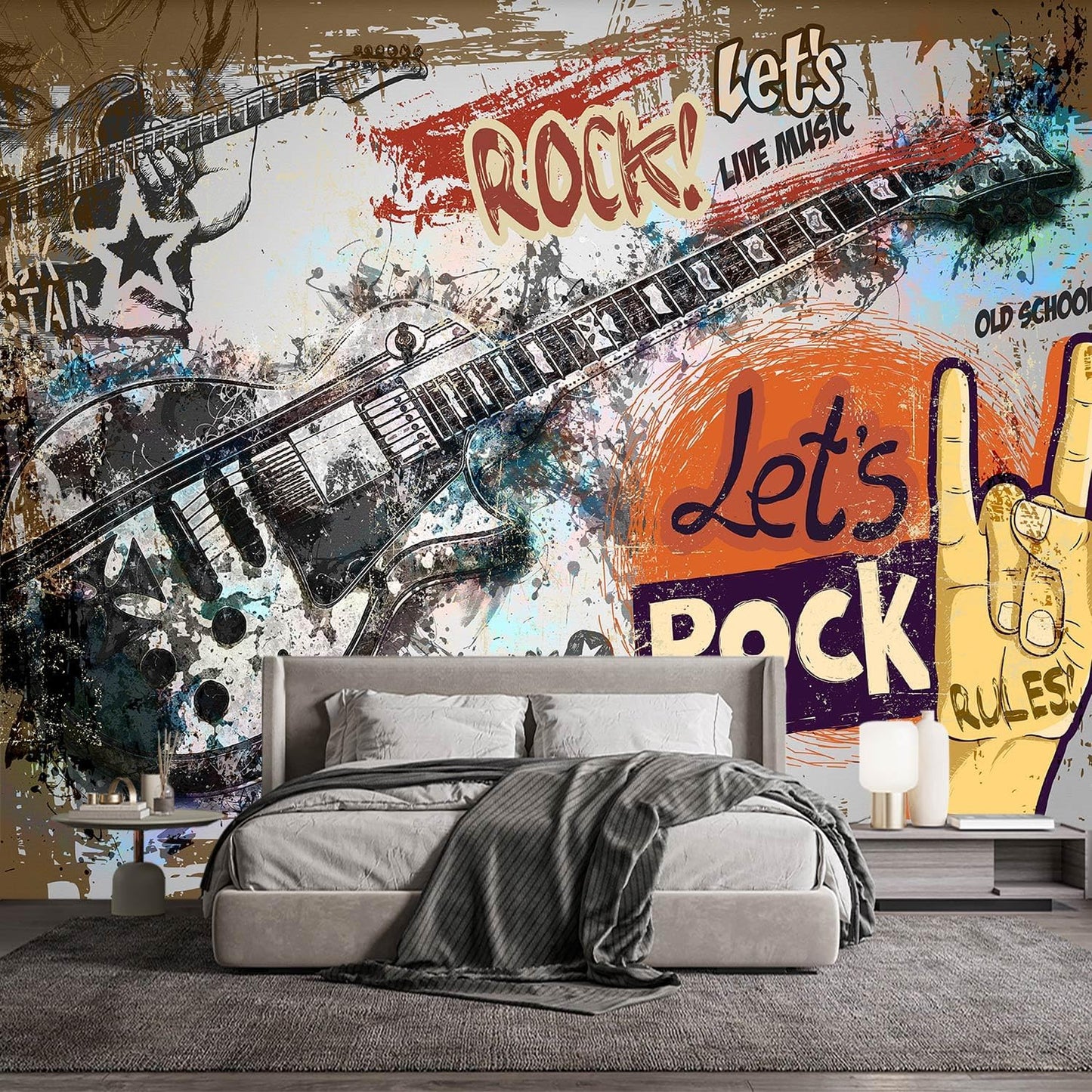 -Vintage Graffiti Hand-Painted Wall Bedroom Mural XT17 S 100" x 65"
