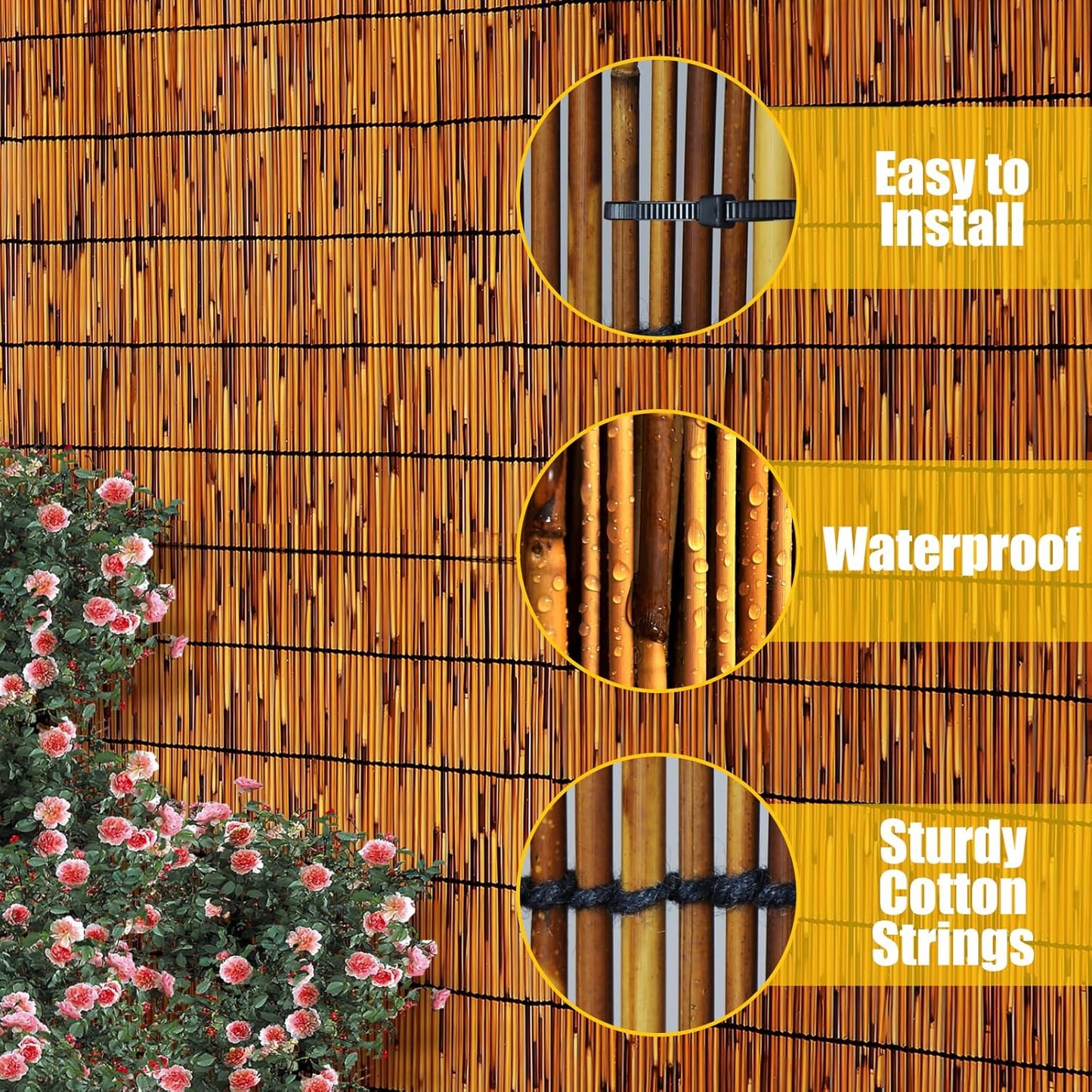 2 Pack Natural Reed Fence,4FT X 16.4FT Bamboo Fencing Privacy Reed Screening for Outdoor, Gallery, Restaurant, Hotel, Patio (Brown)