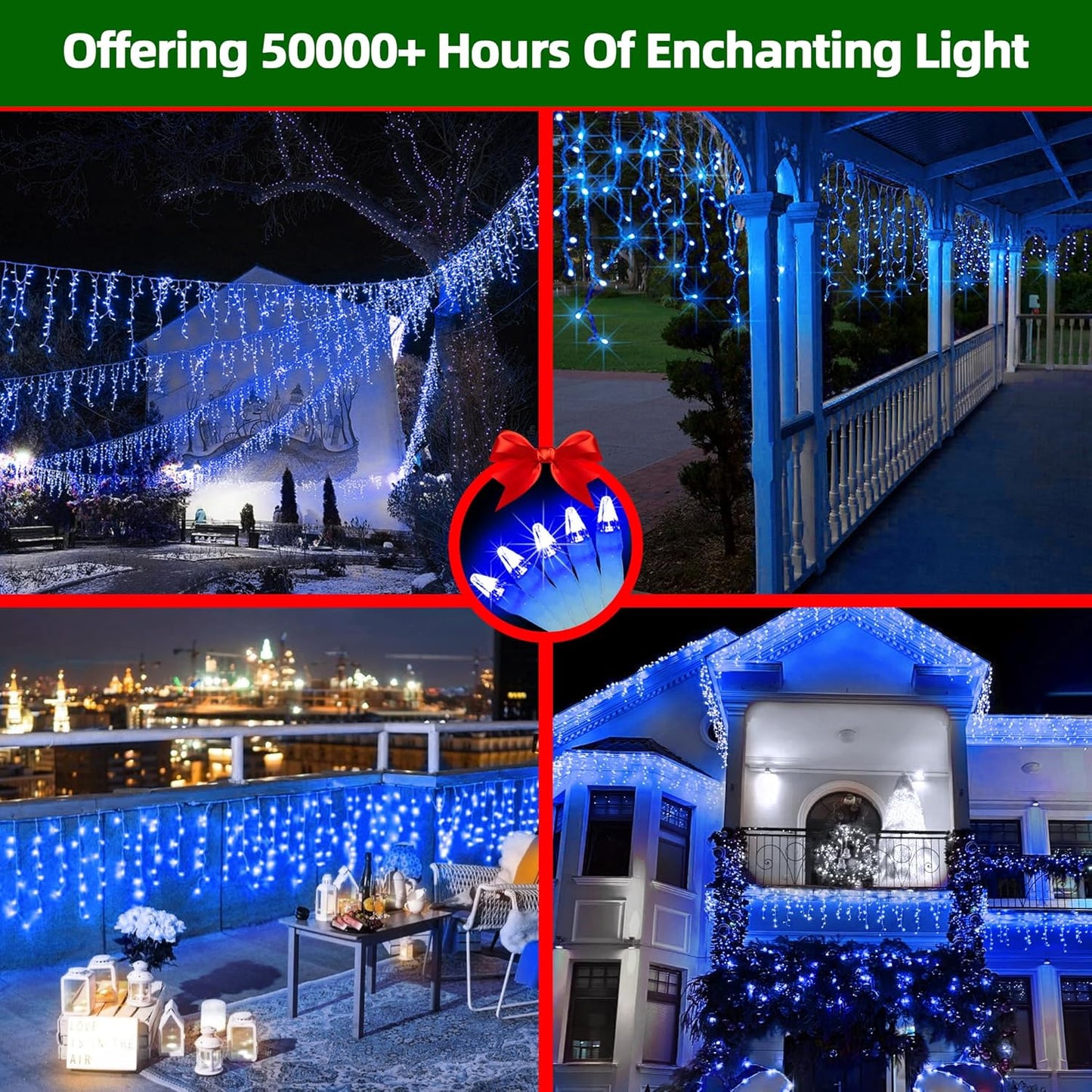 1332 LED 131FT Extra Long Icicle Lights - 296 Drops Waterproof Christmas Lights 12 Modes, Outdoor Christmas Decor for Mall Hotel Fence Holiday Lighting Blue