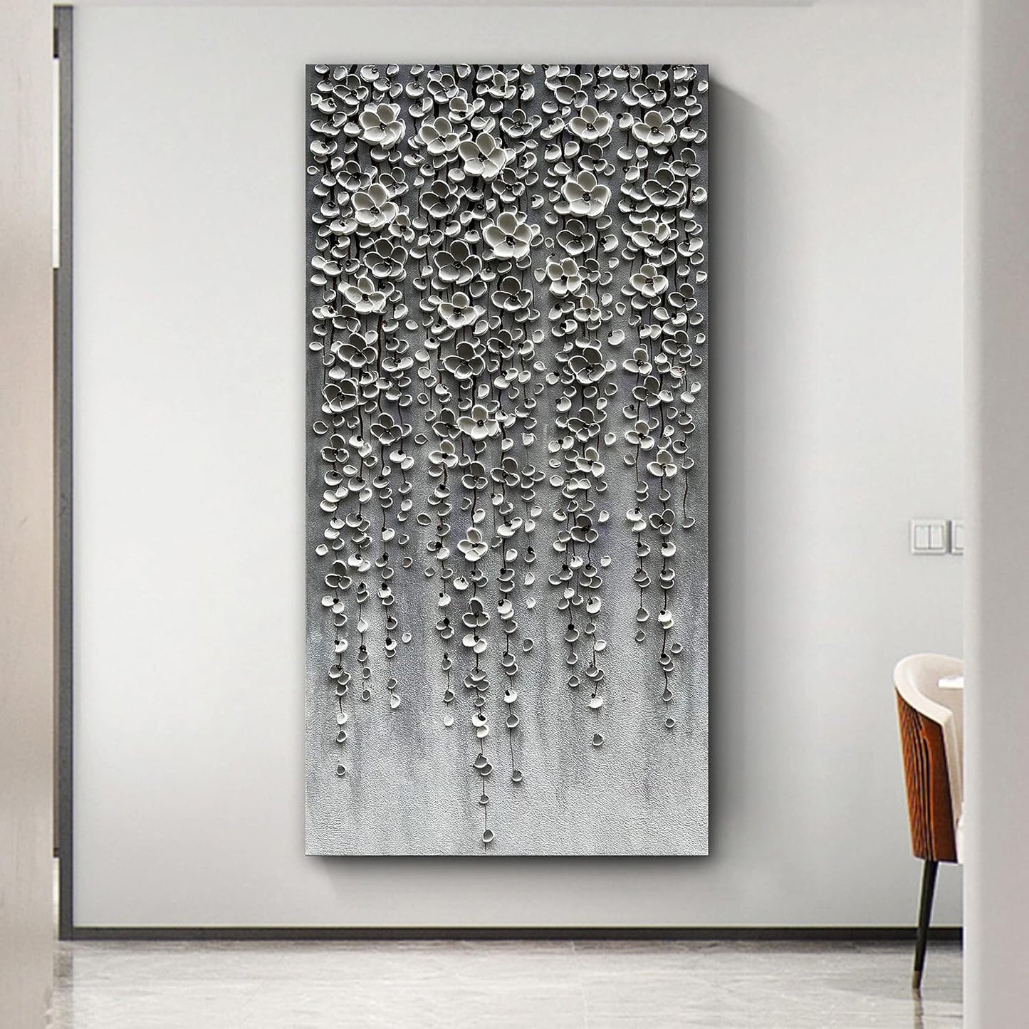 Epicler Modern Art Oil Painting,46x23 inches White Flower Wall Art Painting, Abstract Canvas Wall Art for Home Wall Decoration