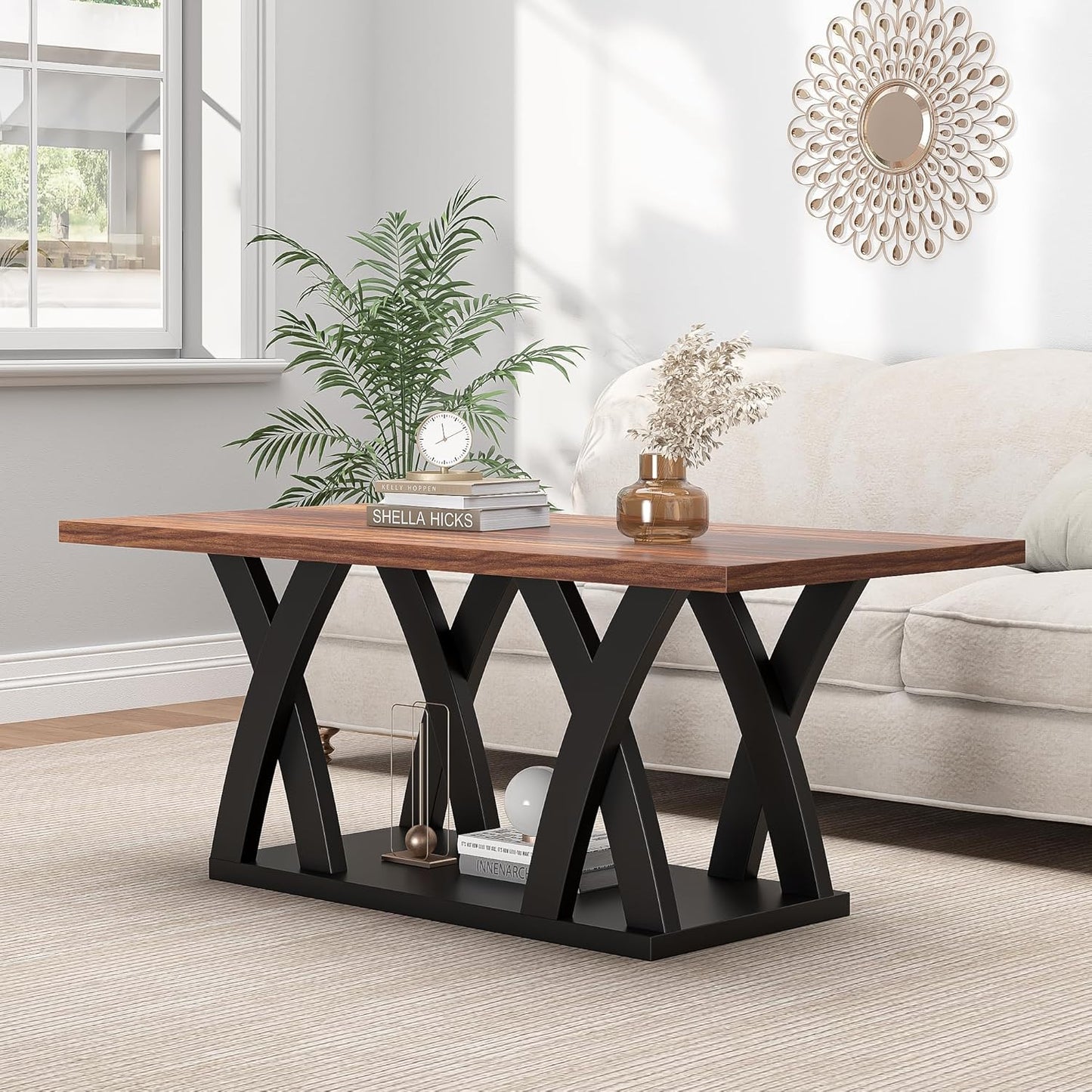 47” Wood Coffee Tables for Living Room Rustic Stands with Storage Shelf Black Blown Coffee Tables for Living Room Farmhouse Center Stands with Shelf. Farmhouse Rectangle Center Table