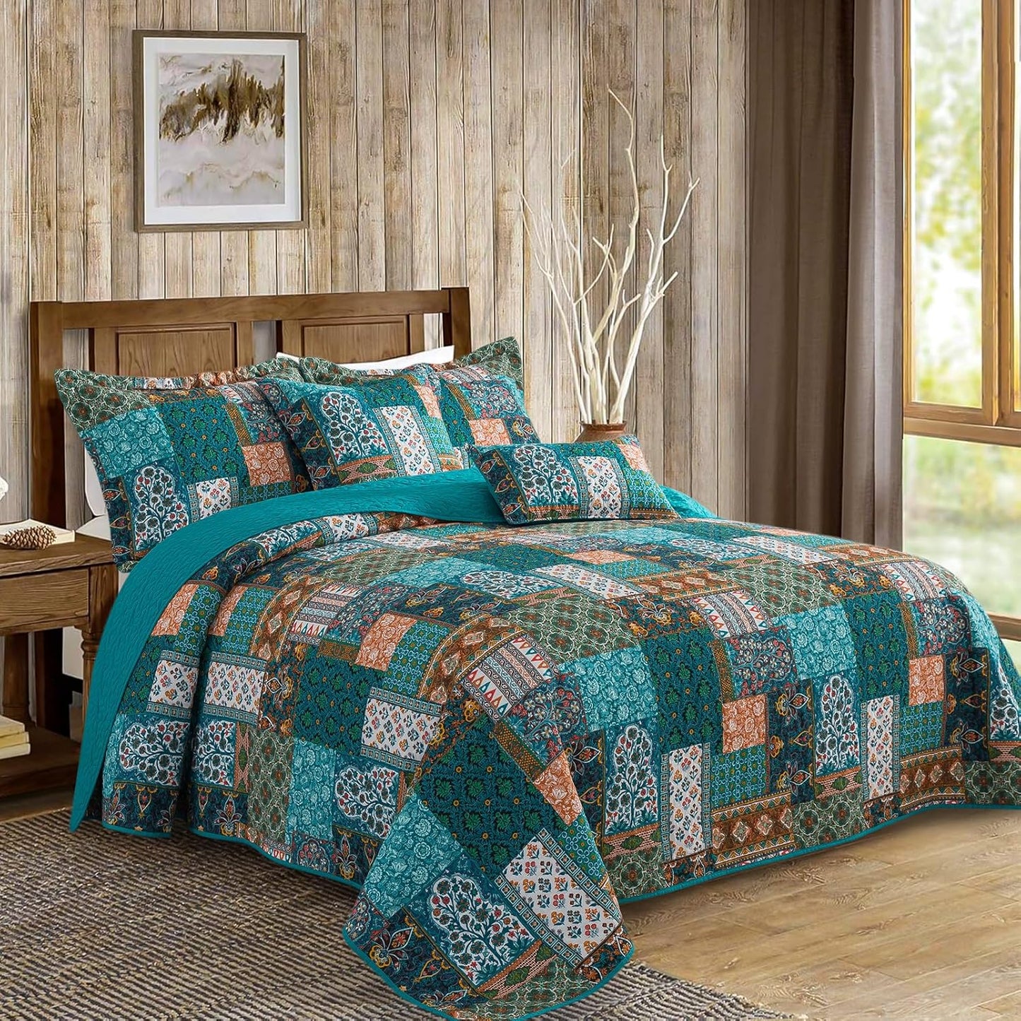 VAPUTAR Cotton Quilt Queen Size Bedding Set - 3 Pieces Farmhouse Queen Size Quilts for Bed, Lightweight Vintage Coverlets Bedspreads for Bedroom