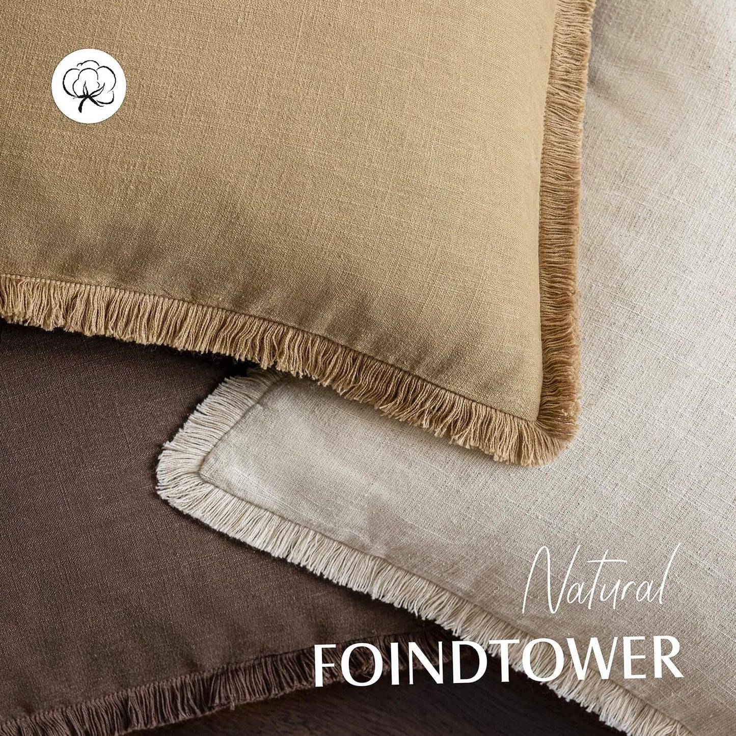 Foindtower Set of 2 Decorative Linen Fringe Throw Pillow Covers Farmhouse Cushion Cover with Tassels Soft Accent Pillowcase for Couch Chair Sofa Bed Living Room Home Decor,20×20 Inch,Light Khaki Taupe
