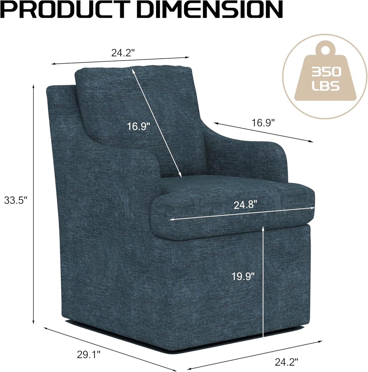 VKNOW Upholstered Dining Chairs Set of 4, Modern Kitchen Chairs Dinner Chairs with 4 Casters, Linen Armchair for Bedroom Reading Room Living Room, Navy