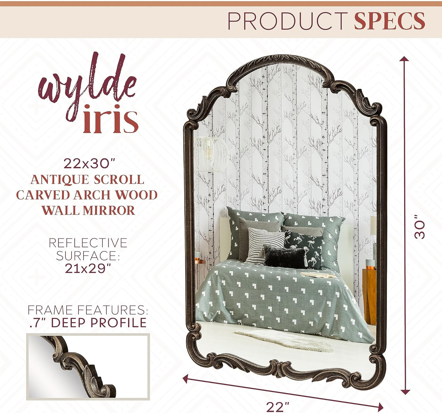 English Estate Carved Arch Wood Wall Mirror, Mirror for Entryway, Living Room, Bathroom, Antique Black, 22x30