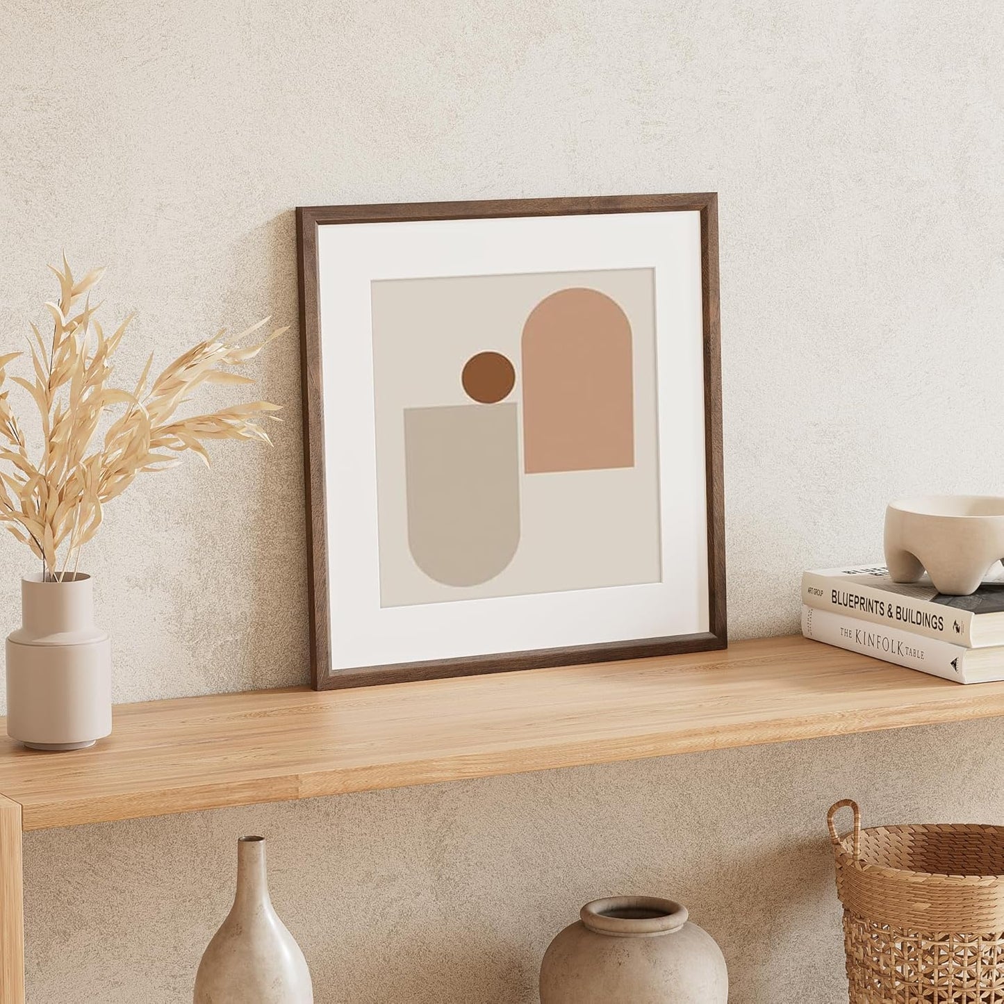 16x16 Picture Frame Set of 4 Natural Solid Walnut Photo Frames with 12x12 Removable Mat Wall Hanging Large Handcrafted Frame with HD Plexiglass Wall and Tabletop Display Large Poster Frame