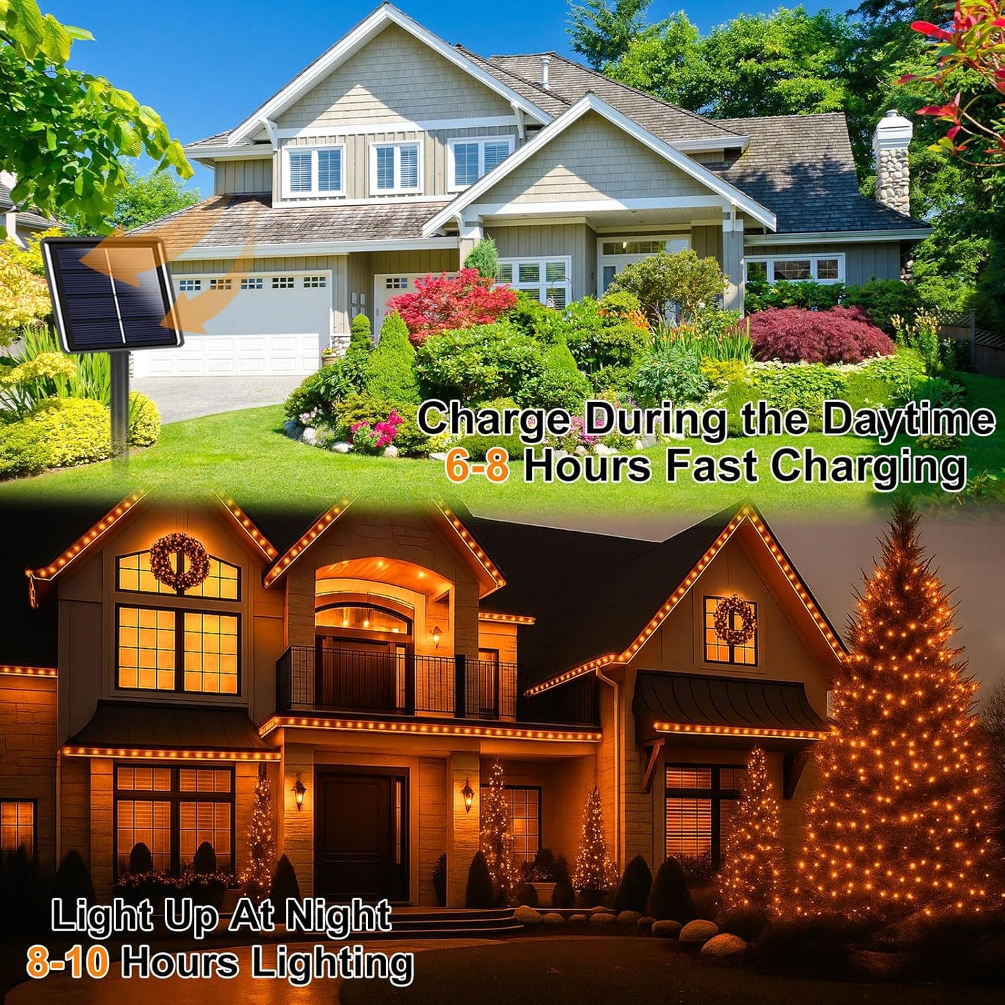 Extra-Long 144FT Solar String Lights for Outside, 2 Pack 400LED Solar Fairy Lights Outdoor, Waterproof Copper Wire with 8 Modes Twinkle Lights for Tree Garden Party Xmas Wedding Decor (Orange)