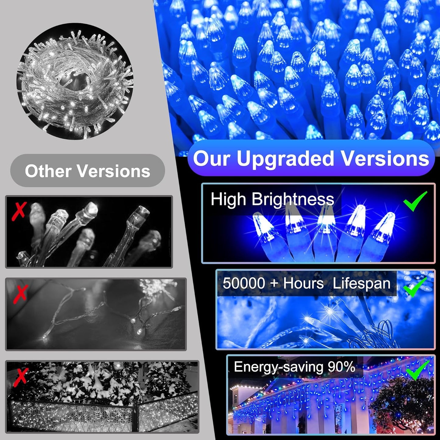 1620 LED Christmas Lights with 360 Drops,164ft 8 Modes Fairy Hanging String Lights with Time Waterproof, Plug-in Hanging String Lights for Holiday Wedding Party Christmas Decor (Blue)