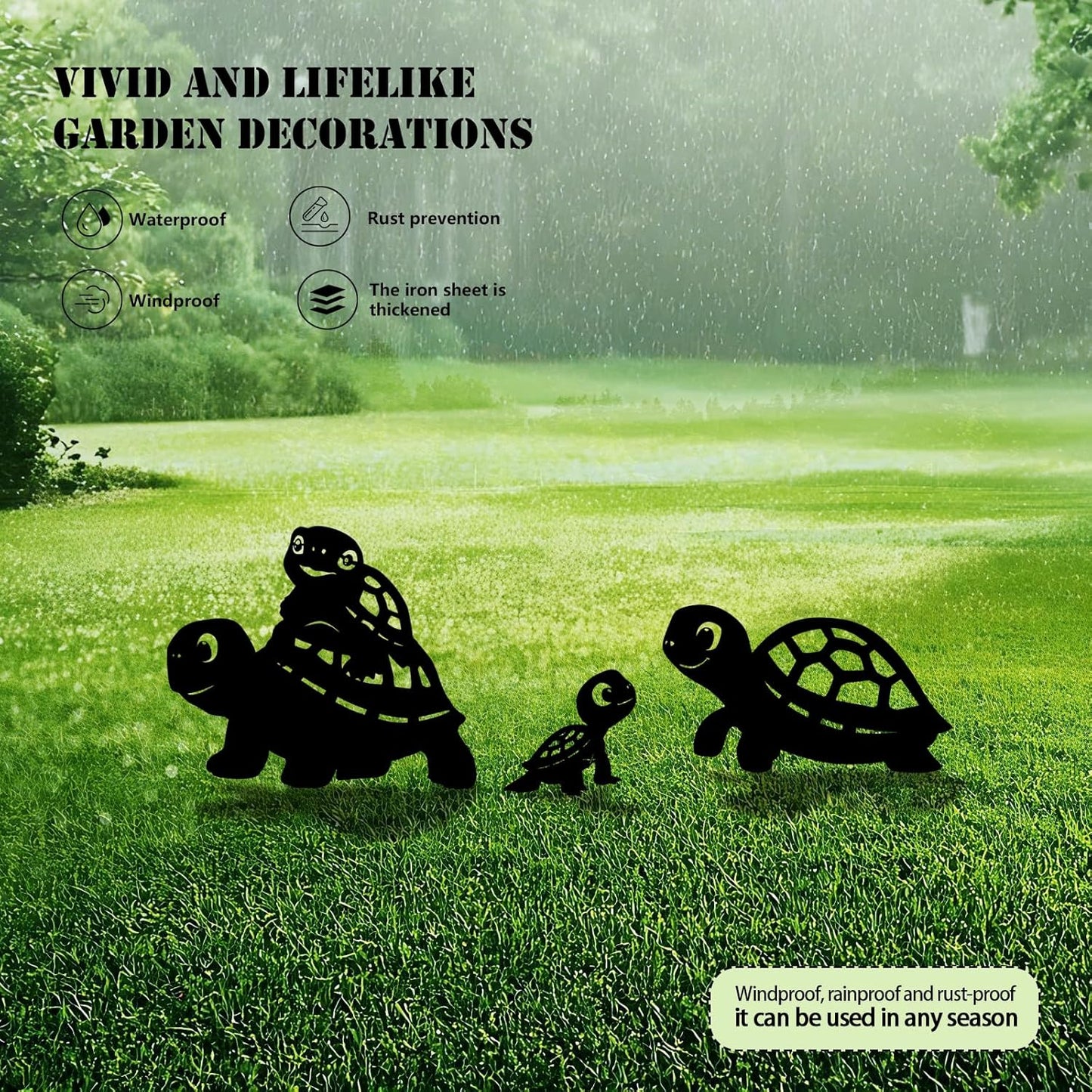 3 Pack Turtle Metal Garden Decorative Stakes, Weather Proof Silhouette Statues for Yard, Patio,Outdoor Decor for Turtle Lovers and Pet Owners
