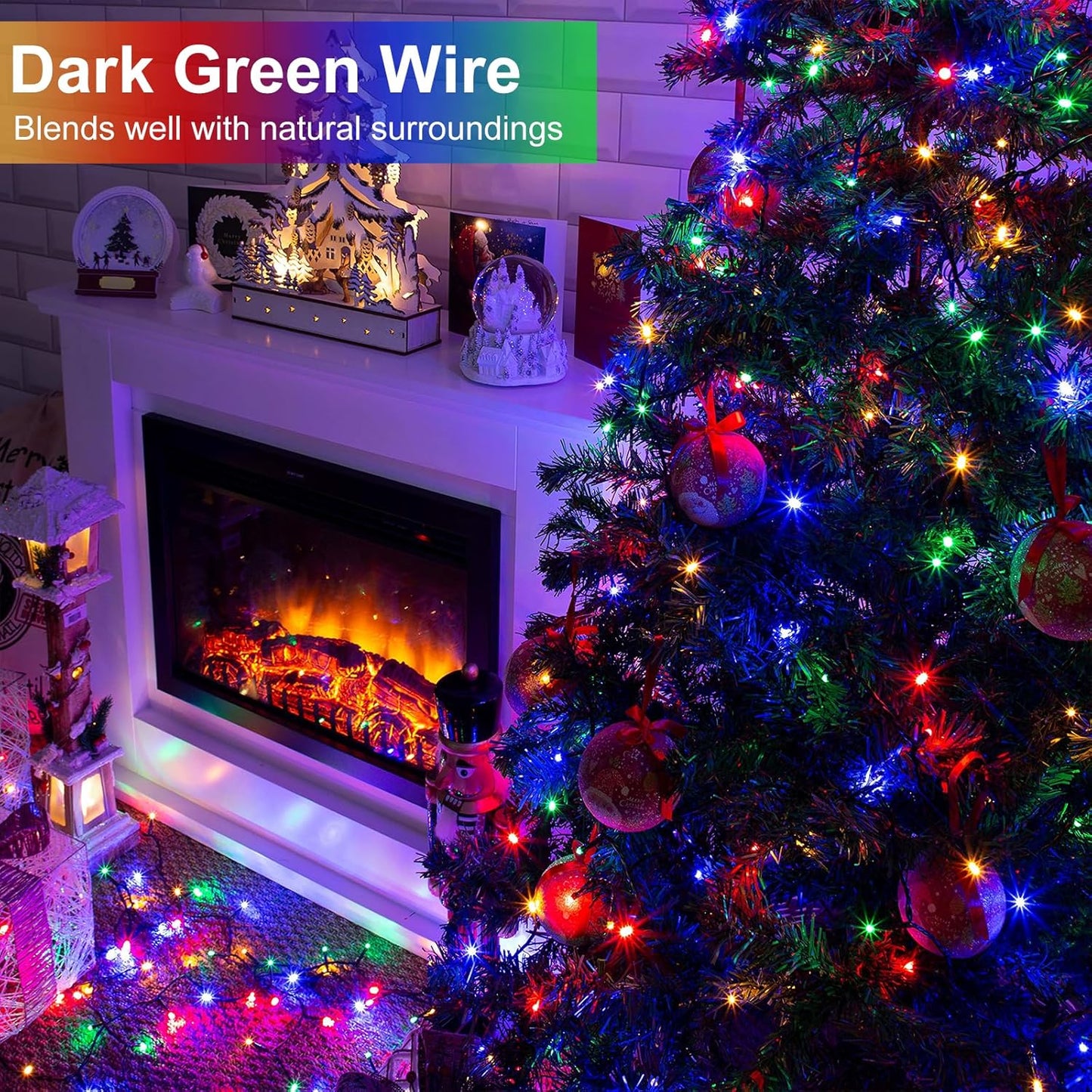 2 Pack Christmas Lights Outdoor, Total 200FT 600LED Christmas Tree Lights with 8 Modes Waterproof, Green Wire Dtring Twinkle Lights for Indoor Patio Garden Xmas Party Decorations, Multicolor