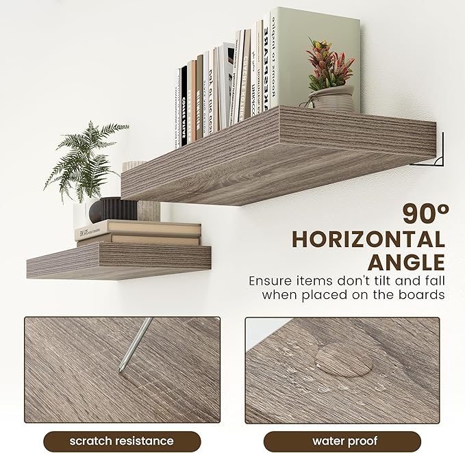 12 Inch Deep Floating Shelves for Wall | 30 Inch Floating Shelves Set of 2 | Rustic Grey Wood Shelves for Living Room Bathroom Laundry Room Bedroom Kitchen Home Office - Rustic Grey