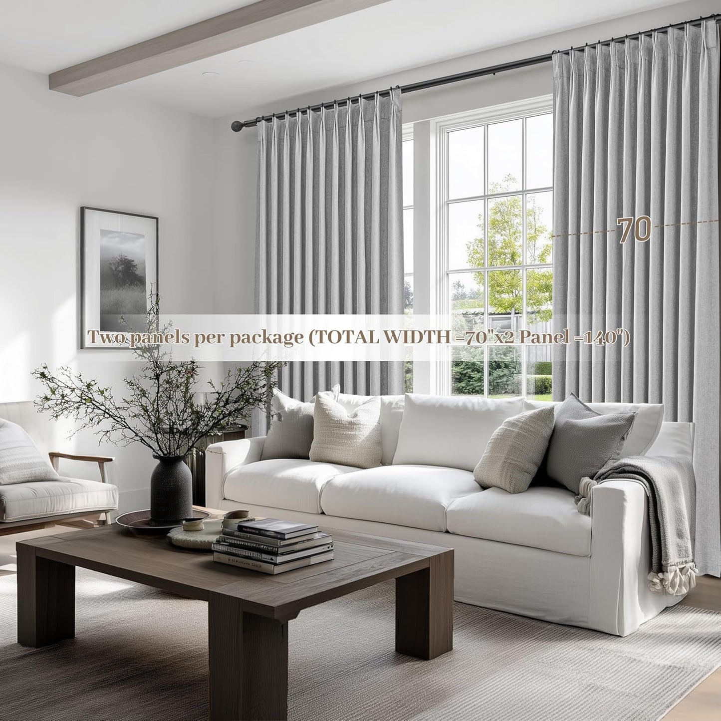 Gray Extra Wide Curtains 70 Inches Wide for Living Room 2 Panels Set,Neutral Heavy Duty Pinch Pleated 84 Inch Long Linen Blackout Sliding Door Window Curtains Thermal Privacy Drapes(70"Wx84" Lx2 Grey)