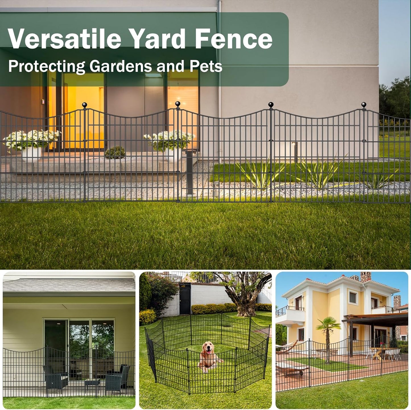 20 Panels Decorative Garden Fence with 2 Gates, 40 in(H) X 47.6 ft(L) No Dig Dog Fence Animal Barrier Outdoor for Yard, Rustproof Metal Garden Edging and Borders, Temporary Fencing Stakes