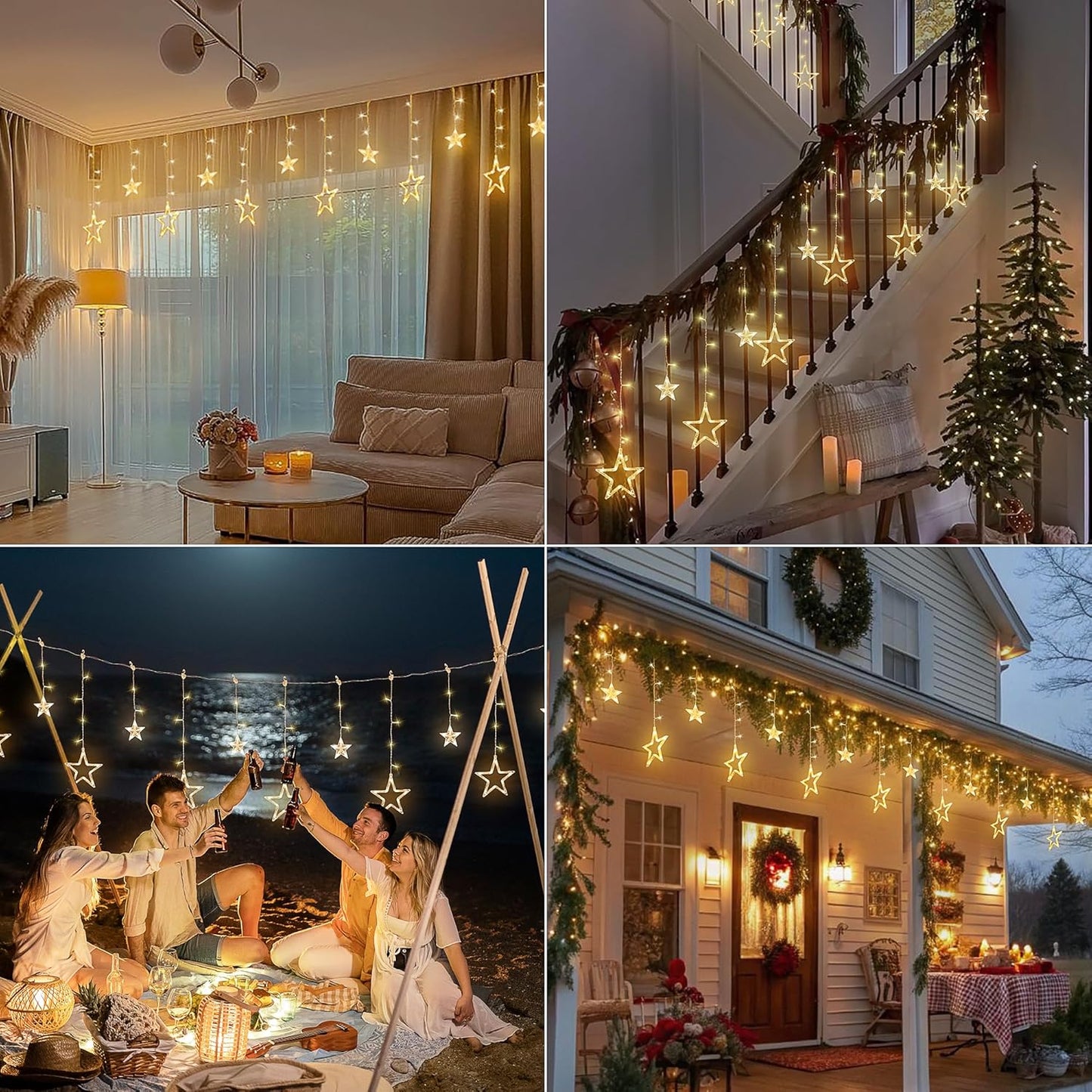 126L Warm White Star Icicle Lights, 8.2FT Clear Curtain Fairy String with Connectable, Timer 8 Modes Memory, Waterproof Hanging for Christmas,Ramadan,Party,Wedding Indoor Outdoor Decorations