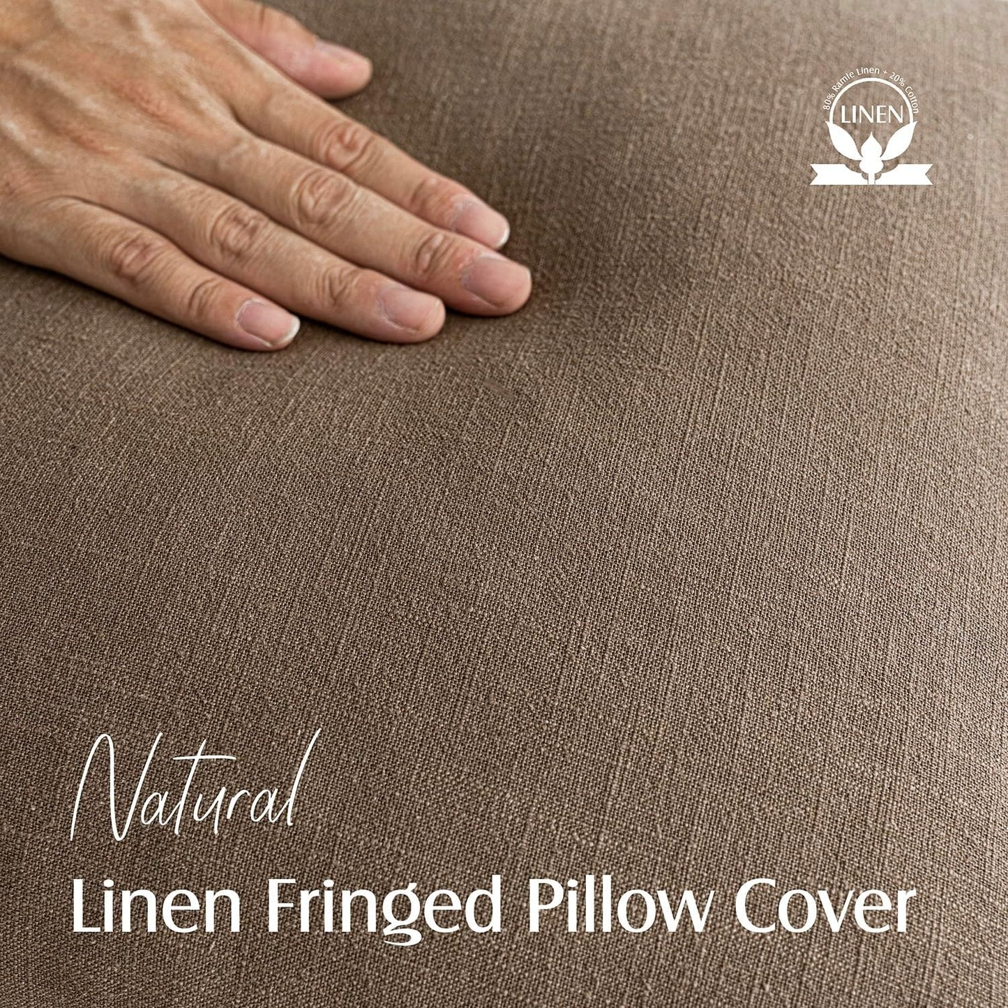 Foindtower Set of 2 Decorative Linen Fringe Throw Pillow Covers Cozy Boho Farmhouse Cushion Cover with Tassels Soft Accent Pillowcase for Couch Sofa Bed Living Room Home Decor, 24×24 Inch, Light Brown