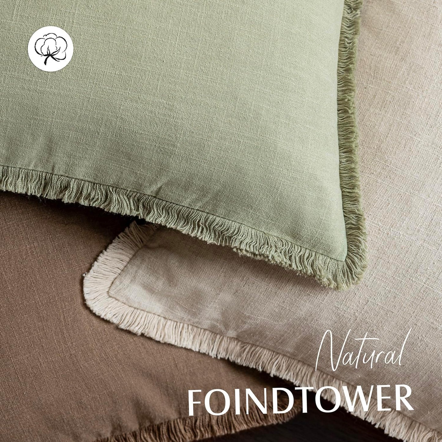 Foindtower Set of 2 Decorative Linen Fringe Throw Pillow Covers Boho Farmhouse Cushion Cover with Tassels Soft Accent Pillowcase for Couch Sofa Bed Living Room Home Decor,18×18 Inch,Light Sage Green