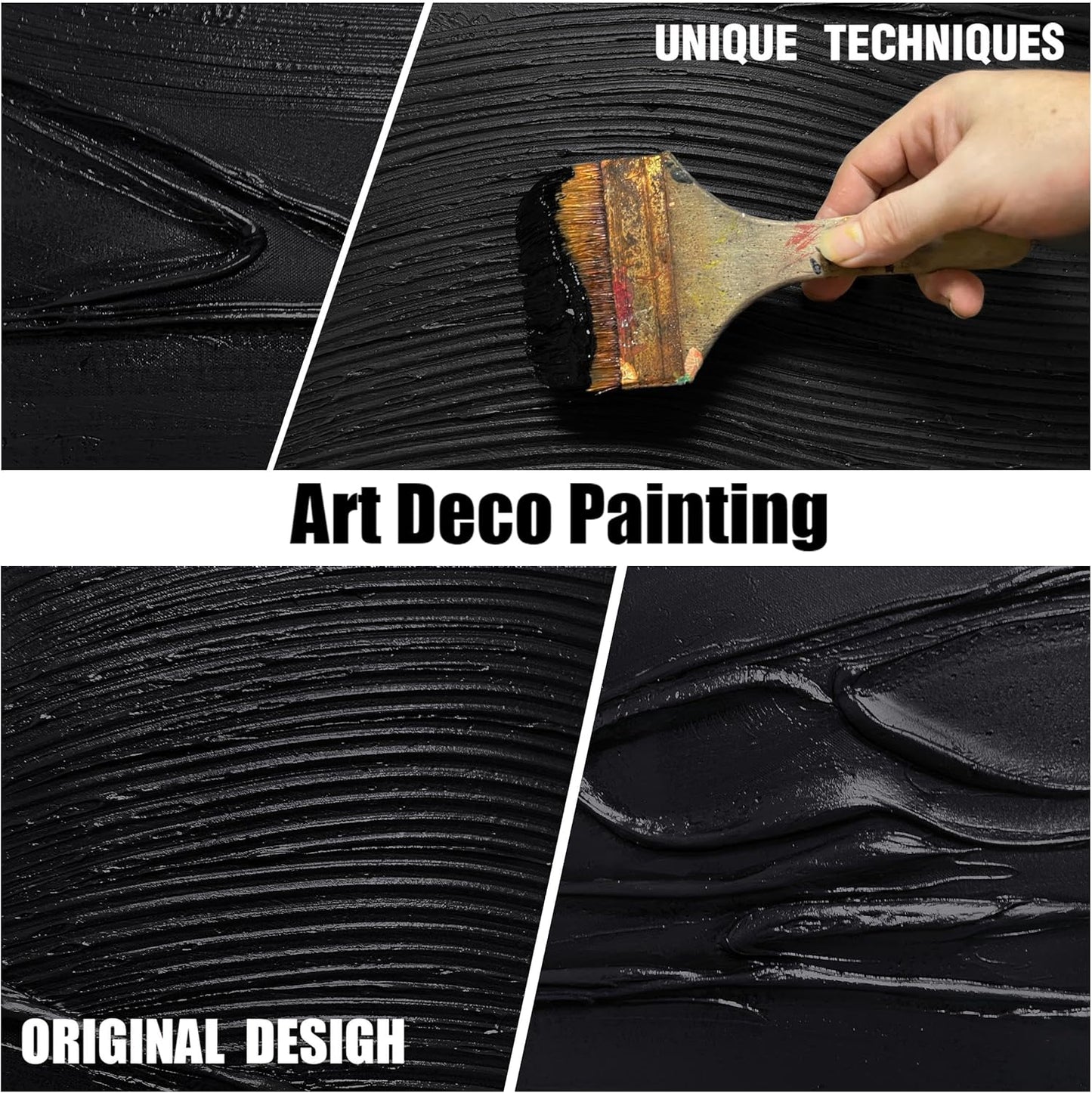 Modern Oil Painting Wall Art For Living Room Black Abstract Canvas Wall Art For Office Huge Artwork For Hotel Size 36 x 72 Inch