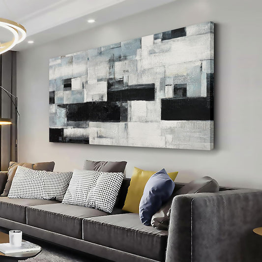 Glvzygy Abstract Wall Art Room Decor Black White and Gray Plaid Minimalism Picture Abstract Art Wall Decor Modern Abstract Wall Art Canvas for Living Room Bedroom Office 24"x48"