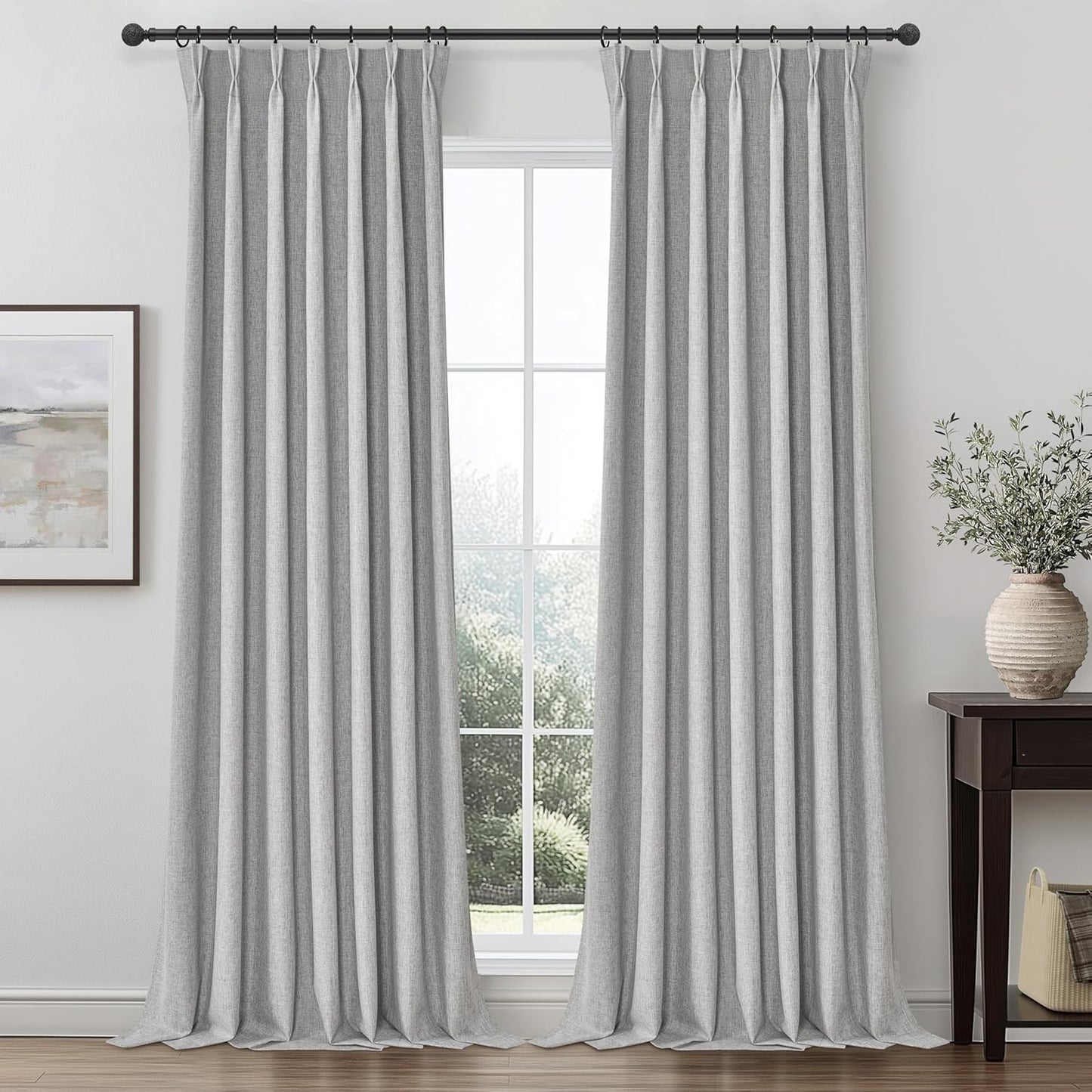 Gray 120 Inch Extra Long Curtains for Living Room 2 Panels Set, Memory Trained Pinch Pleated Blackout Lux Decor Window Drapes Energy Efficient Privacy Curtain 120 Inches for Bedroom(Linen Grey)