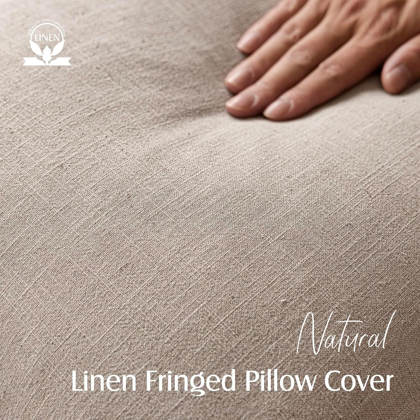 Foindtower Set of 2 Decorative Linen Fringe Throw Pillow Covers Farmhouse Cushion Cover with Tassels Soft Accent Pillowcase for Couch Chair Sofa Bed Living Room Home Decor,20×20 Inch,Natural Linen