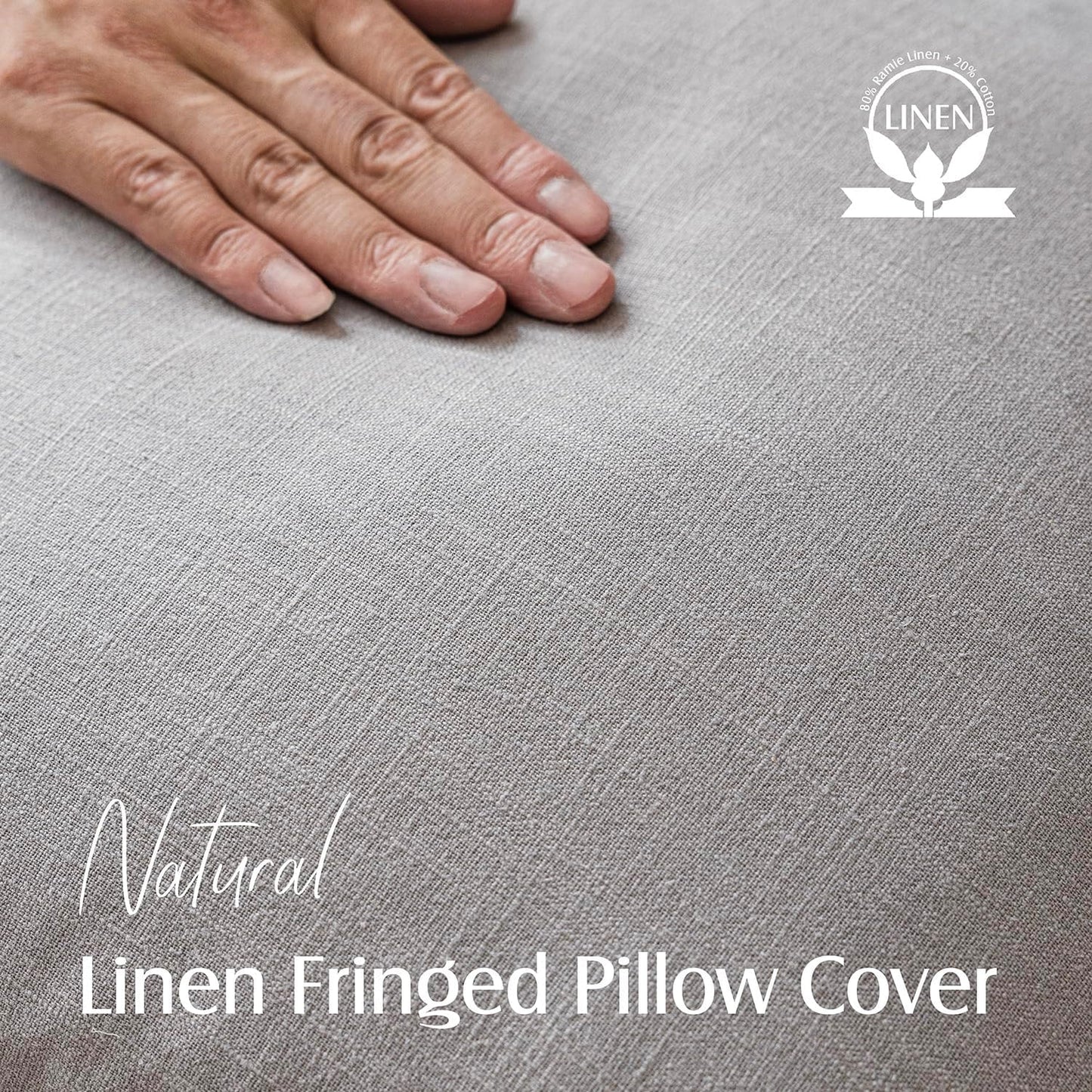 Foindtower Set of 2 Decorative Linen Fringe Throw Pillow Covers Cozy Farmhouse Cushion Cover with Tassels Accent Pillowcase for Couch Chair Sofa Bed Living Room Home Decor,18×18 Inch,Light Rustic Gray