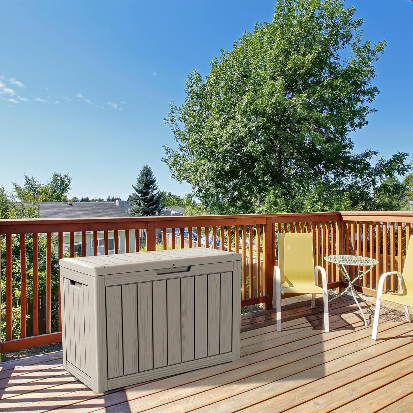 45 Gallon Lockable Resin Deck Box, Waterproof & UV-Resistant Outdoor Storage Box for Outdoor Cushion Storage, Garden Tools & Pool Accessories Storage, Gray