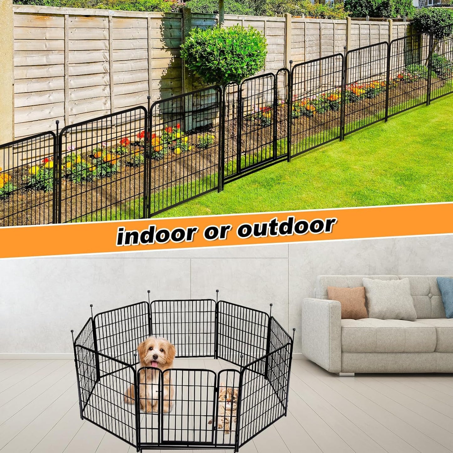 Garden Fencing 40 inch High, 8 Panels Total 17.7 Ft(L), Gate 17.7 Inches Wide with Low Sills, Dog Fence Outdoor for Yard. Rabbit Fence for Garden, Large Dog Pen, Border Fencing for Flower Beds
