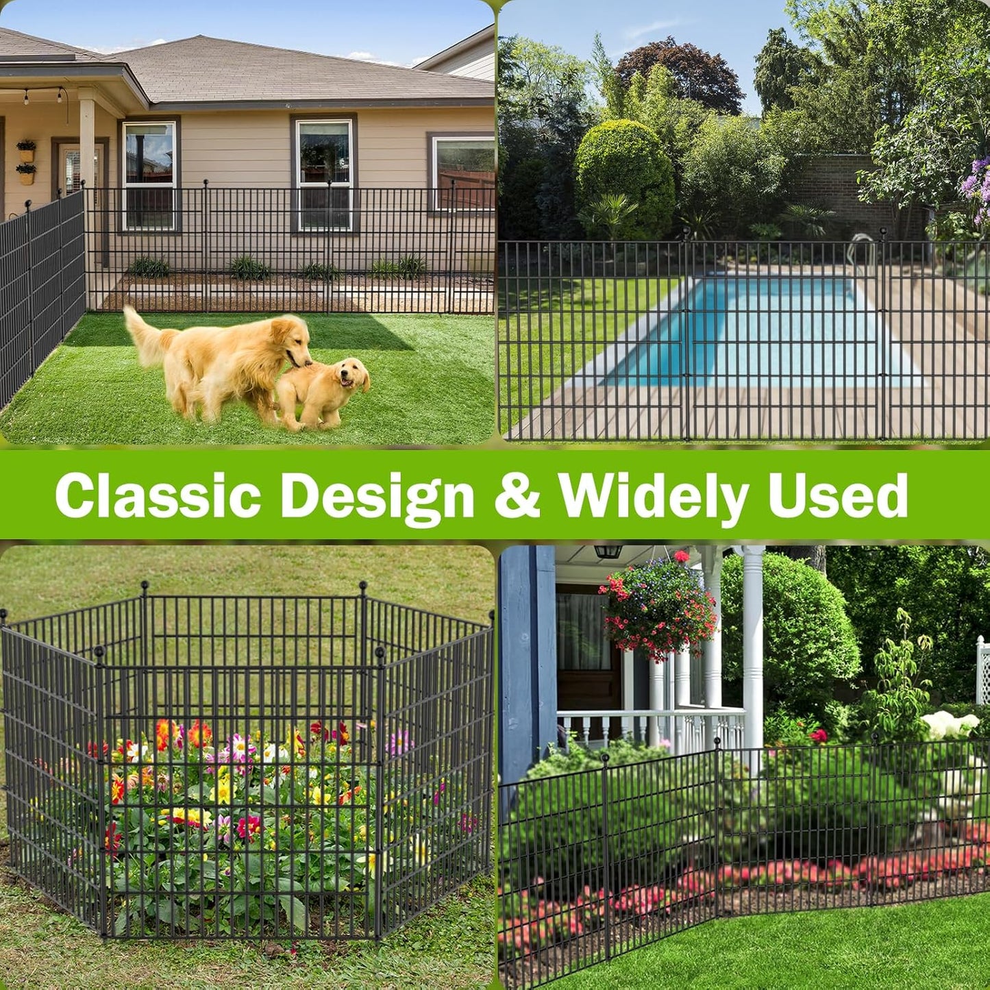 4 Panels No Dig Decorative Outdoor Garden Fence for Yard, 48 in(H) X 10.5 ft(L) Animal Barrier Fencing Rustproof Metal Wire Panel Border for Dog, Rabbits, and Patio Temporary Ground Stakes