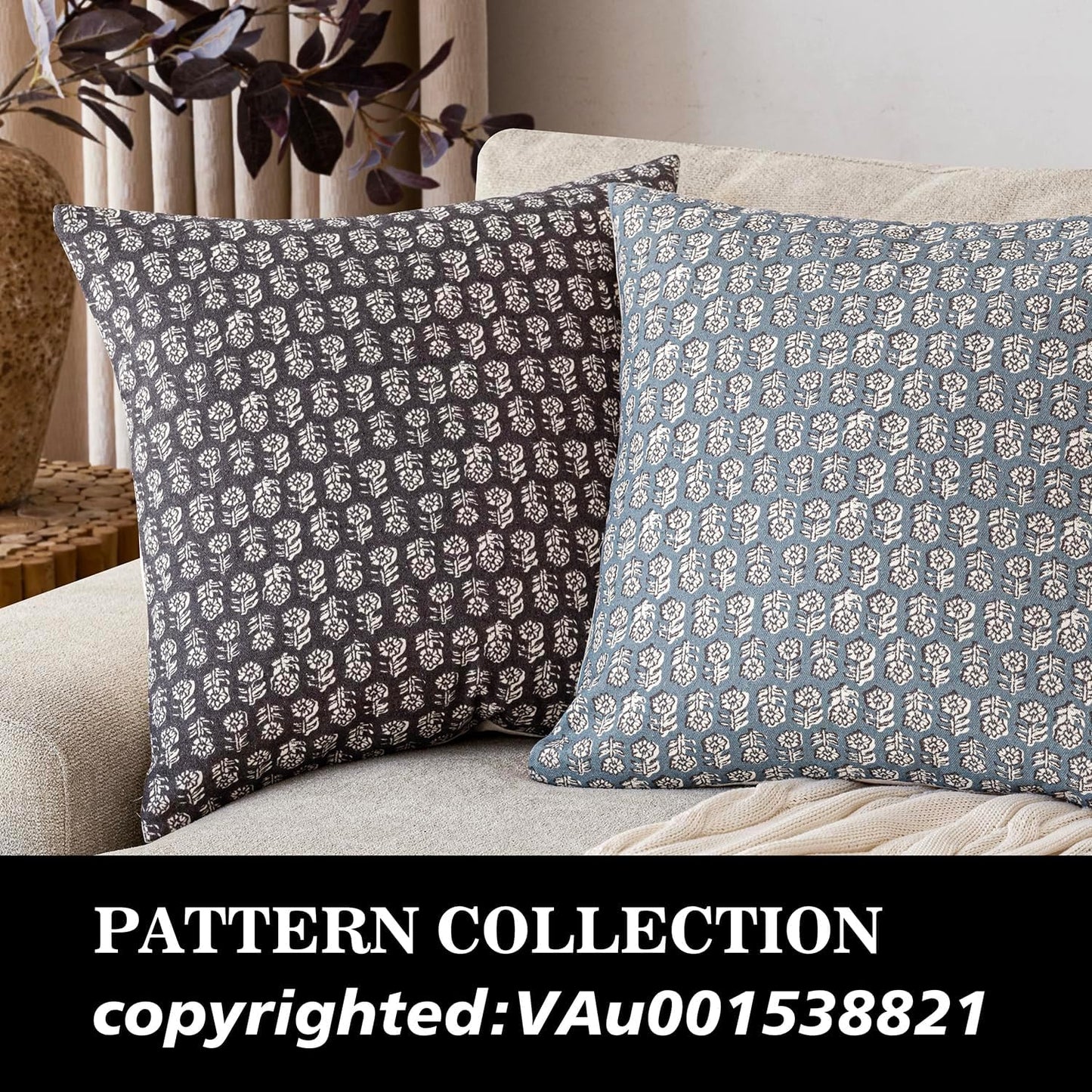 Foindtower Set of 2 Decorative Neutral Floral Print Throw Pillow Covers Vintage Accent Farmhouse Cushion Covers Boho Home Decor for Sofa Couch Chair Bedroom Living Room Outdoor,18×18 Inch,Black