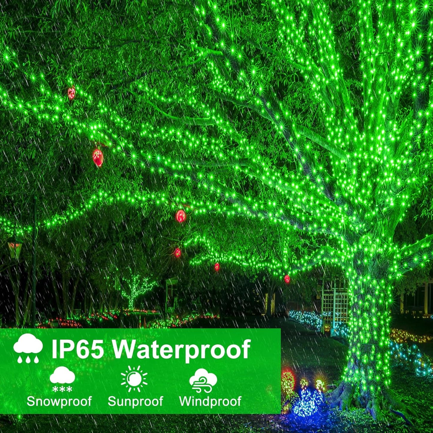 2 Pack Christmas Lights Outdoor, Total 200FT 600LED String Lights for Outside with 8 Modes Waterproof, Green Wire Twinkle Tree Lights Green Wire for Indoor Yard Garden Party Decorations, Green