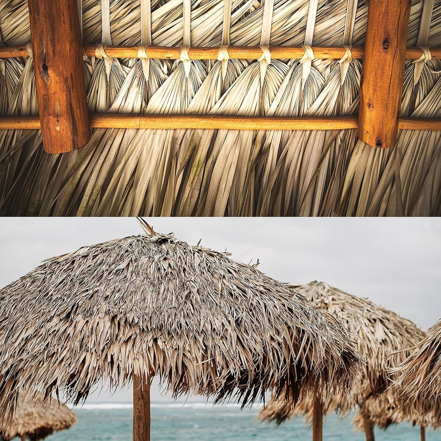 16.5ft Tiki Straw Roof Thatch-Mexican Style Artificial Palm Thatch Rolls Tiki Bar Hut Grass Duck Boat Blinds Grass Palapa Thatch Roofing for Garden Patio Umbrella Fence Party Decoration (198'' x 16")