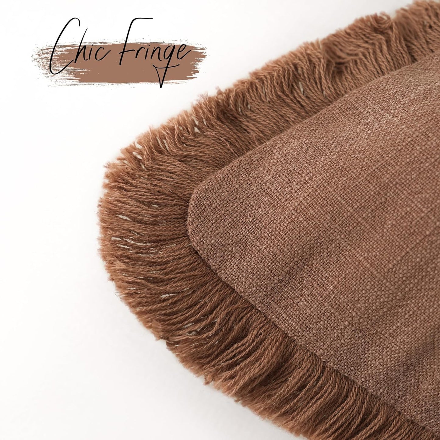 Foindtower Set of 2 Decorative Linen Fringe Throw Pillow Covers Cozy Boho Farmhouse Cushion Cover with Tassels Soft Accent Pillowcase for Couch Chair Sofa Bed Living Home Decor,18×18 Inch,Rust