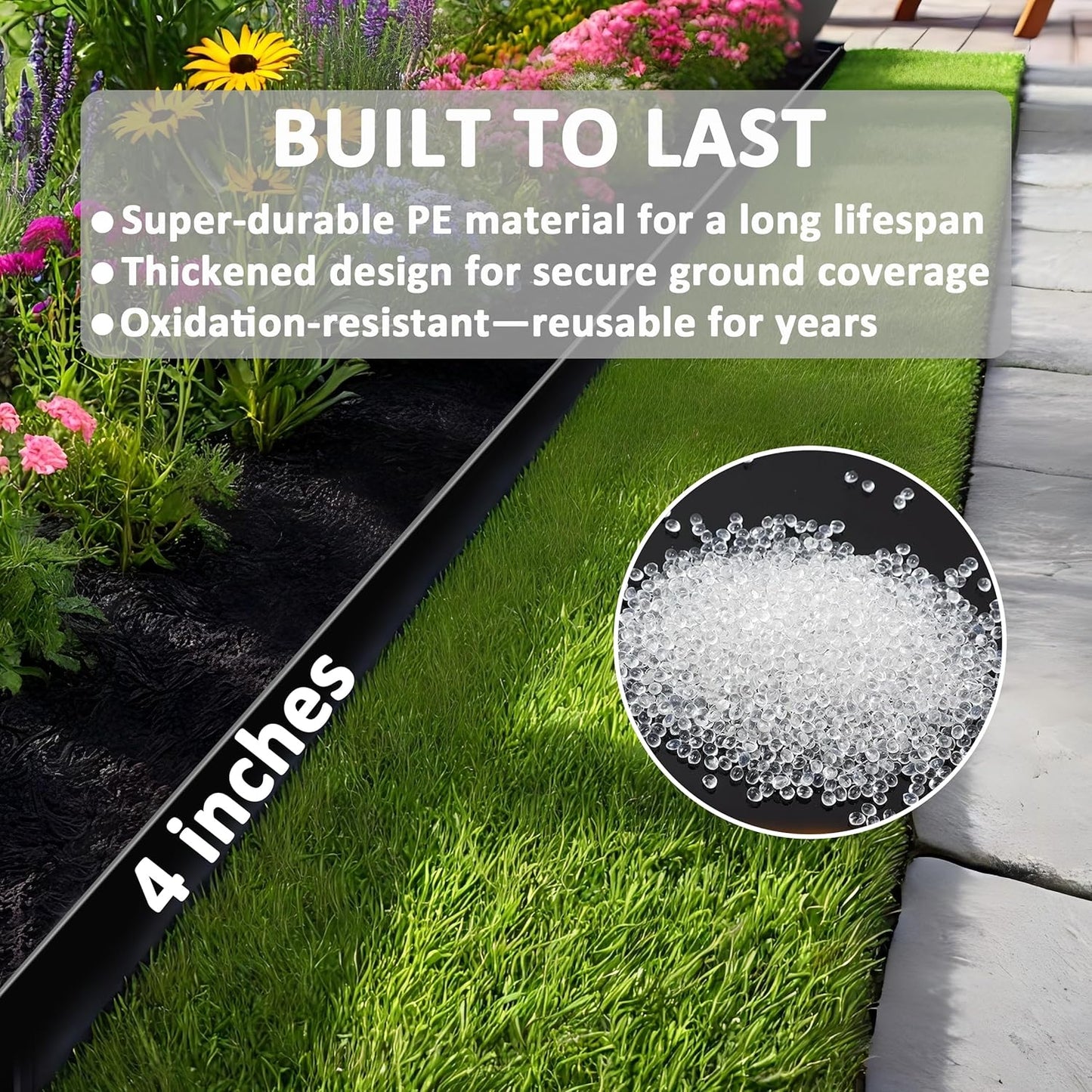 4 inch Tall Landscape Edging Kit 80FT Garden Edging with 150 Spikes for Lawn Edging and Flower Beds (Black, 80FT)