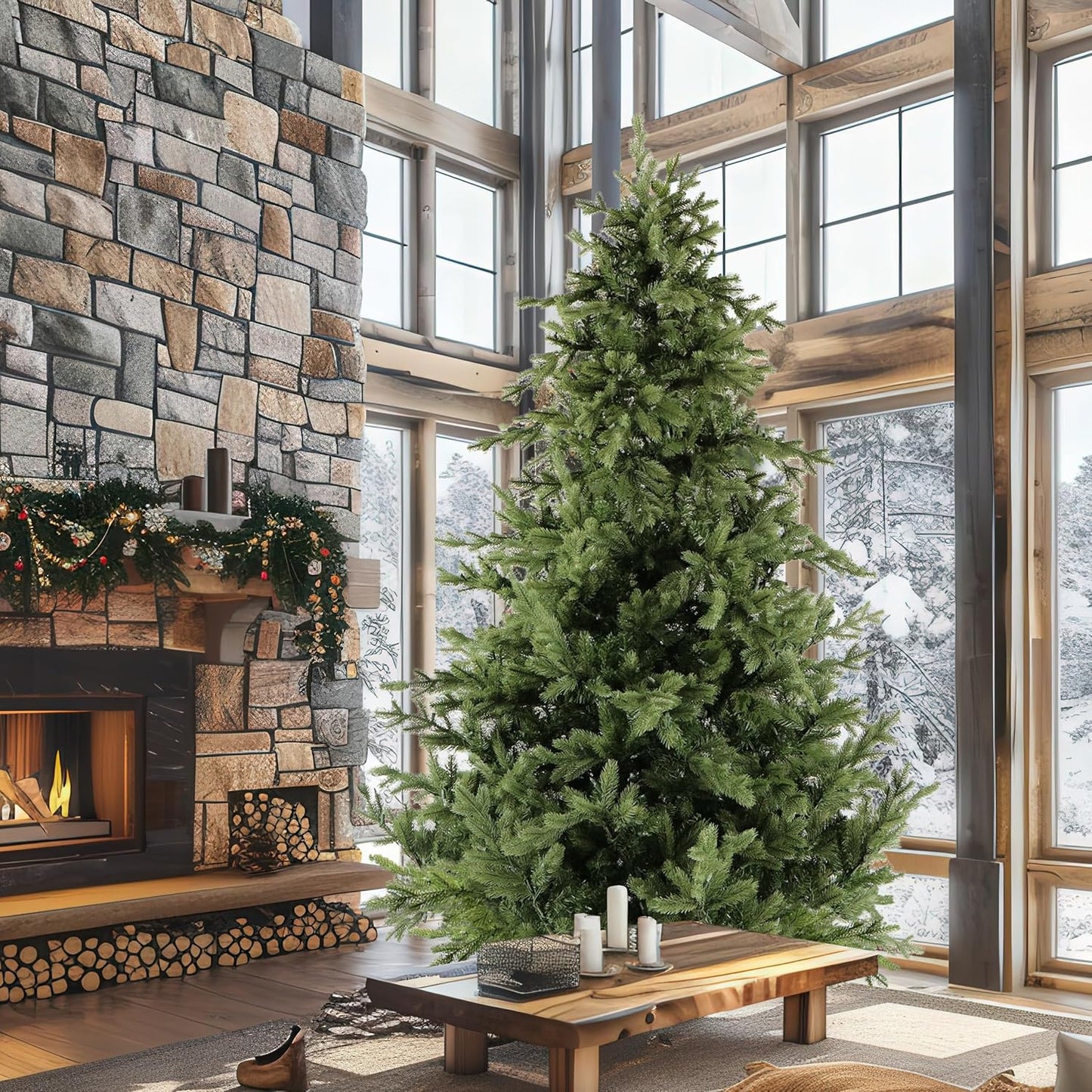 Fraser Hill Farm 12-Ft. Foxtail Pine Artificial Christmas Tree with Stand and No Lights, Unlit Foldable Fake Tree with Realistic Foliage for Home Decoration