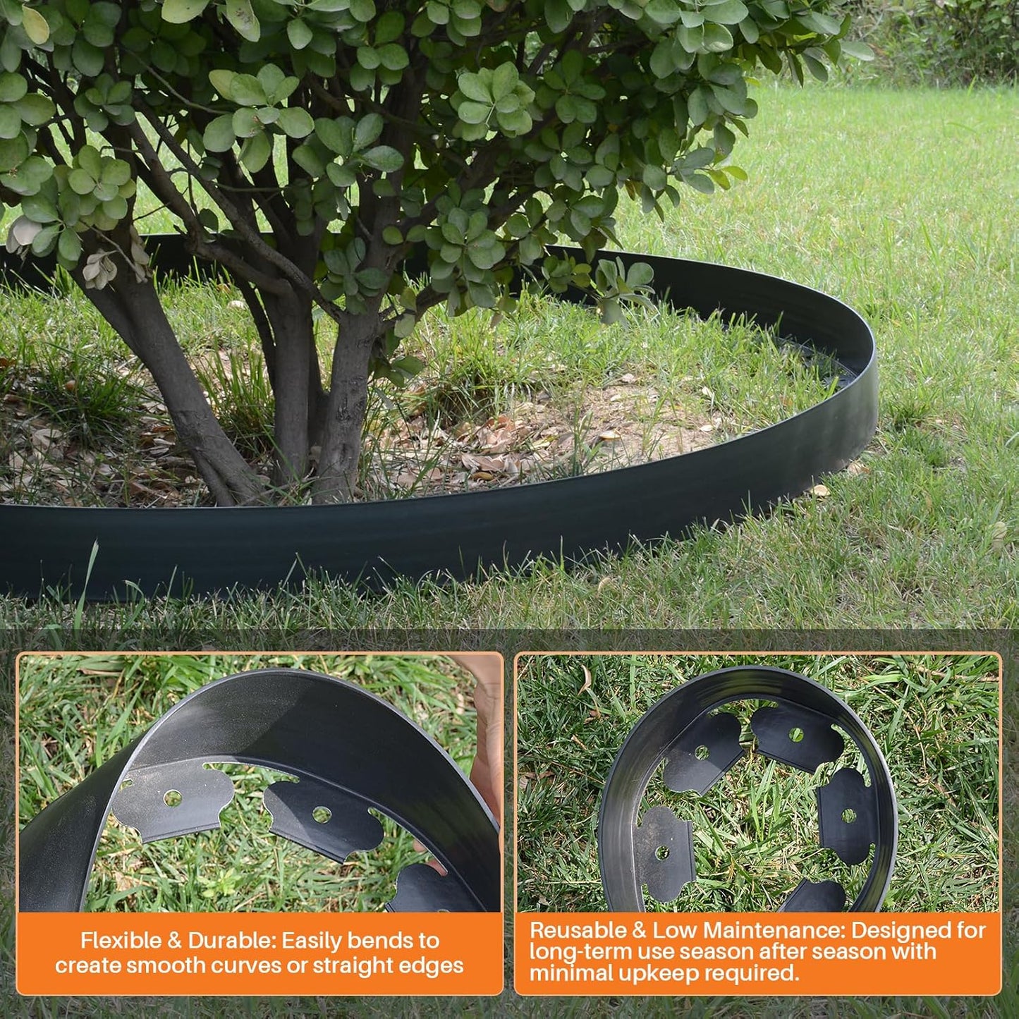 40FT Garden Landscape Edging Kit – 4 Inch Tall Black Plastic Border with 60 Anchoring Spikes, Flexible Lawn Edging for Flower Beds, Pathways, and Garden Borders