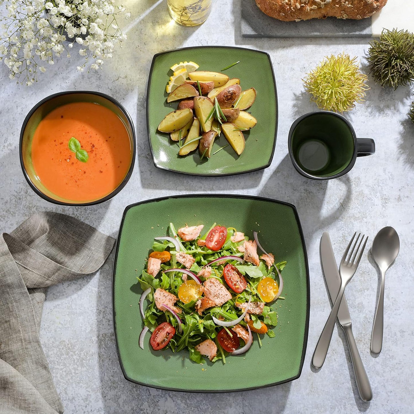 Gibson Elite Soho Lounge 16 Piece Dinnerware Set, Green