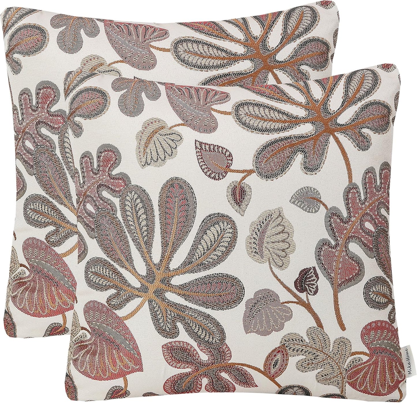 Set of 2 Jacquard Tropical Leaf Pattern Throw Pillow Covers Decorative Pillowcase 22X22 Inches,Coral Cream